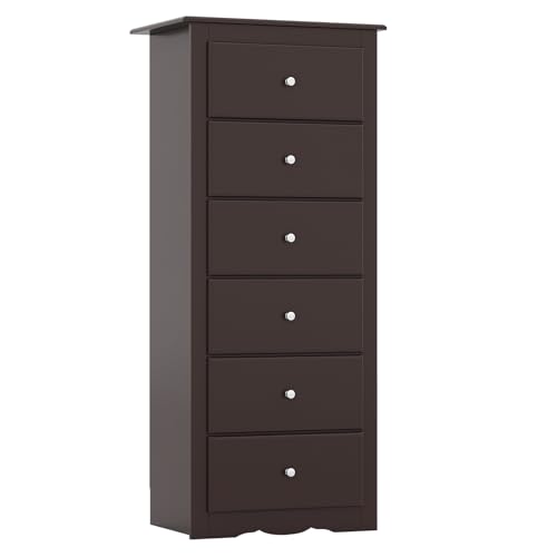 GIANTEX 6-Drawer Dresser for Bedroom, Wooden Chest of Drawers w/Metal Handles & Large Capacity, 16" D x 23.5" W x 53.5" H Clothes Organizer, Modern Tall Dresser for Bedroom, Entryway, Living Room - color: Brown