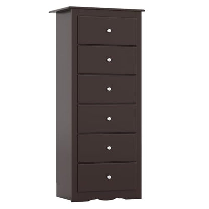 GIANTEX 6-Drawer Dresser for Bedroom, Wooden Chest of Drawers w/Metal Handles & Large Capacity, 16" D x 23.5" W x 53.5" H Clothes Organizer, Modern Tall Dresser for Bedroom, Entryway, Living Room - color: Brown