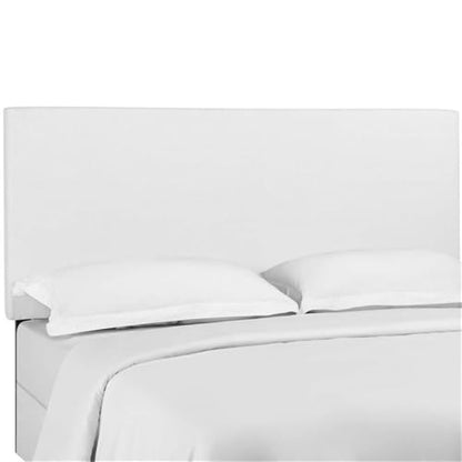 Pemberly Row Full/Queen Upholstered Linen Headboard, 54" H x 63.5" W x 3" D, White Finish, Black-Stained Wood Posts, Adjustable Mounting Heights, Foam Padding, Bedroom Decor - size: Full Queen