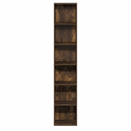 Furinno LUDER 6-Tier Narrow Book Shelf, Slim Bookshelf, Amber Pine | 9.4 x 12.1 x 63.3, Open Shelf, Standing Bookcase, for Home Office, Living Room, Bedroom - color: Amber Pine, size: 6-Tier, 12W