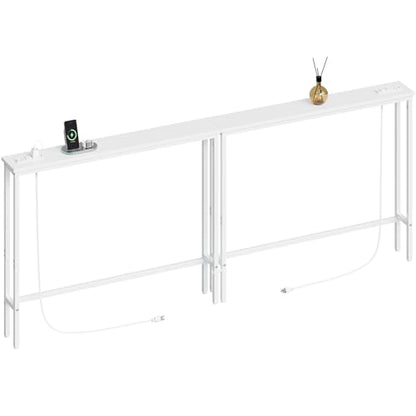 ELYKEN 78.8'' Narrow Console Table with Outlet, Sofa Table Behind Couch | Skinny Entryway Tables with Charging Station for Living Room, Hallway, 5.9 x 78.8 x 29.5in, White - color: White, size: 5.9"DX78.8"WX29.5"H