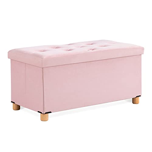 BRIAN & DANY 30 Inches Folding Storage Ottoman Bench, Ottoman with Storage for Living Room, with Wooden Feet and Lid, Pink - color: Pink, size: 15"D x 30"W x 15"H