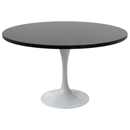 LeisureMod Verve Mid-Century Modern Dining Table with a 48" Round MDF Tabletop and White Steel Pedestal Base for Kitchen and Dining Room (Black) - color: Black Wood, size: 48 inch Wide