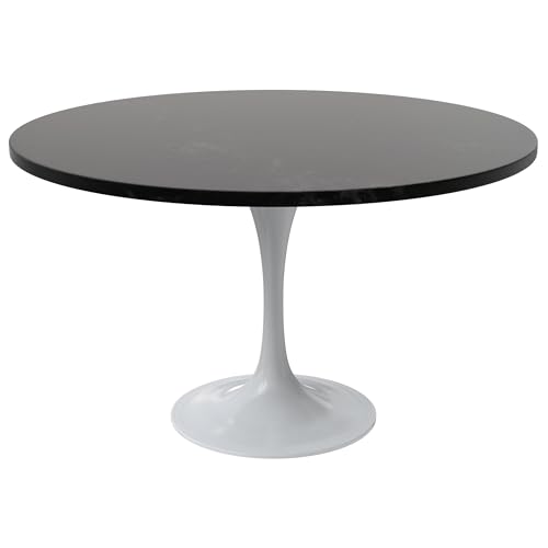 LeisureMod Verve Mid-Century Modern Dining Table with a 48" Round MDF Tabletop and White Steel Pedestal Base for Kitchen and Dining Room (Black) - color: Black Wood, size: 48 inch Wide