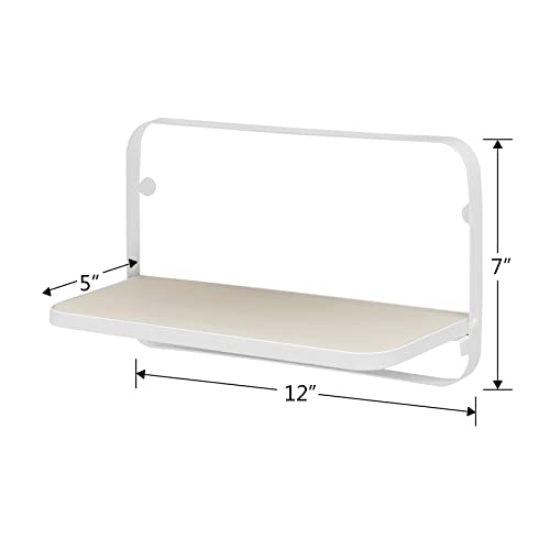 WELLAND Arlington Floating Shelves Set of 2 | Folding Display Wall Shelves | Walnut Grain Wooden Board & Metal Frame | 12" W x 5" D x 7" H | White (Upgraded) - color: White+wood Grain