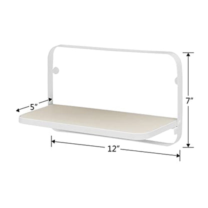 WELLAND Arlington Floating Shelves Set of 2 | Folding Display Wall Shelves | Walnut Grain Wooden Board & Metal Frame | 12" W x 5" D x 7" H | White (Upgraded) - color: White+wood Grain