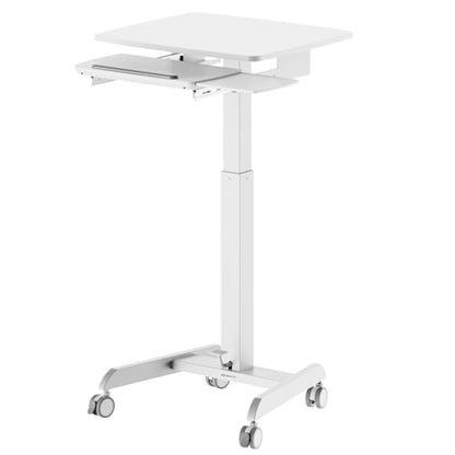 Mount-It! Height Adjustable Rolling Laptop Desk with Keyboard Tray, Mobile Sit-Stand Computer Cart with Wheels, Small Standing Desk for Home, Office, or Classroom, 23.6" x 20.5", White - color: White