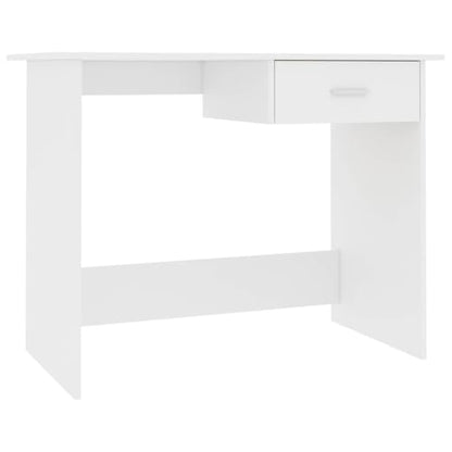 Modern White Writing Desk with Drawer, Compact Rectangular Computer Desk for Home Office, Study Bedroom, Minimalist Engineered Wood Workstation 39.4x19.7x29.9 in