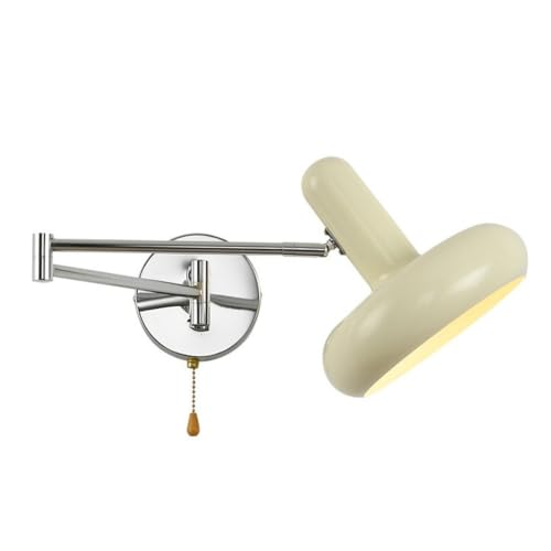Wrought Iron Swing Arm Wall Sconce Mid Century Modern Wall Light with Pull Chain Switch 180 Degree Adjustable Bedside Reading Lamp for Bedroom Study E26 Base(Green) - color: Green