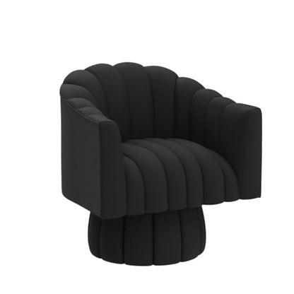 Dewhut Swivel Accent Chair, Barrel Accent Chair, Velvet, Black | Velvet Upholstered Round Arm Chair with 360° Swivel Base, Mid Century Modern Living Room Chair, Easy Setup - color: Black