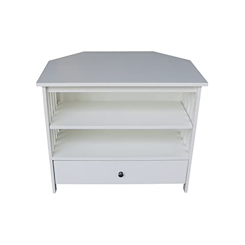IC INTERNATIONAL CONCEPTS Solid Wood TV Stand with Shelves and Drawer in White - 28.9" Height - color: White
