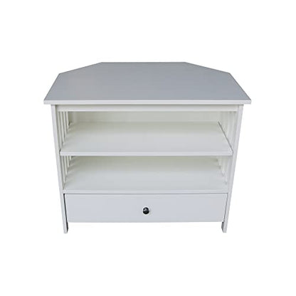 IC INTERNATIONAL CONCEPTS Solid Wood TV Stand with Shelves and Drawer in White - 28.9" Height - color: White