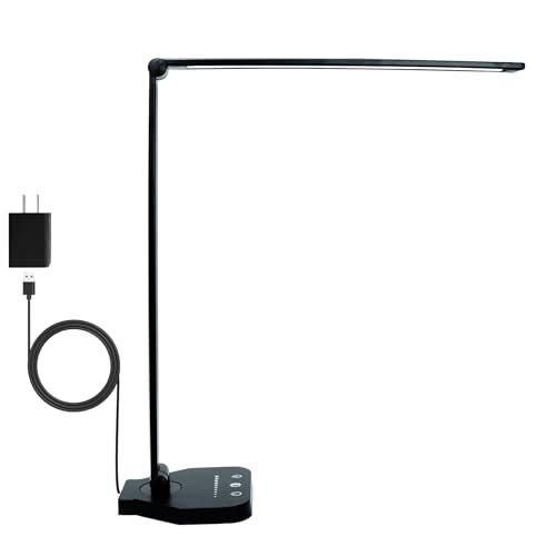 LED Desk Lamp Dimmable Table Lamp Reading Lamp with USB Charging Port, 5 Lighting Modes, Sensitive Control, 30/60 Minutes Timer (Black)