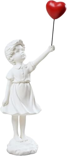 Banksy Street Graffiti Art Statue, Love Balloon Girl Resin Statue Ornament, Modern Home Decor Figurine for Living Room, Dining Desk, Bookshelf & Room Decoration(White) - color: 1-love Balloon Girl-white
