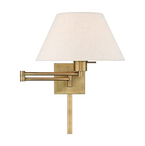 Livex Lighting 40038-91 1-Light Swing Arm Wall Light, Brushed Nickel | Oatmeal Fabric Shade - color: Brushed Nickel