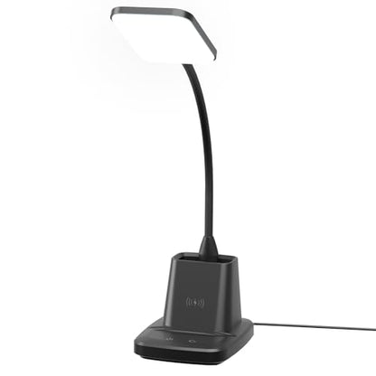 LED Desk Lamp with 10W Wireless Charging & Pen Holder, Black | CRI 95, 800LM, Stepless Dimming, 3 Modes, 360°Flexible Arm, Touch, Study Table Lamp for Home Office, Dorm Room, with Adapter - color: Black