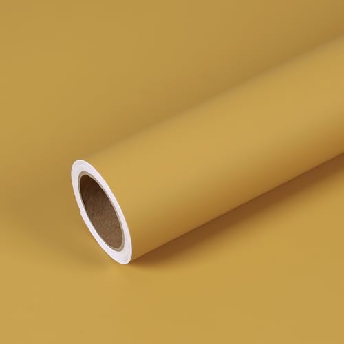 VEELIKE Thick Mustard Wallpaper Peel and Stick Vintage Yellow Wallpaper for Bedroom Bathroom Classroom 15.7''x354'' Self Adhesive Removable Wall Paper Yellow Contact Paper for Cabinets Shelves Walls - color: Mustard Yellow, size: 15.7" x 354"