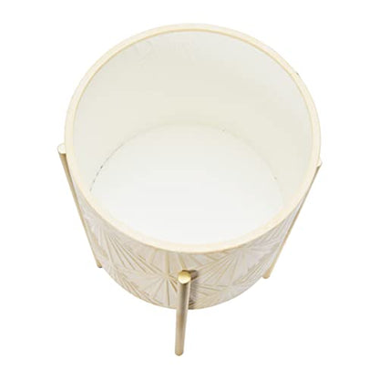 Main + Mesa Modern Boho Embossed Metal Planters with Stands, Cream and Gold, Set of 2 Sizes - color: Blush/Gold