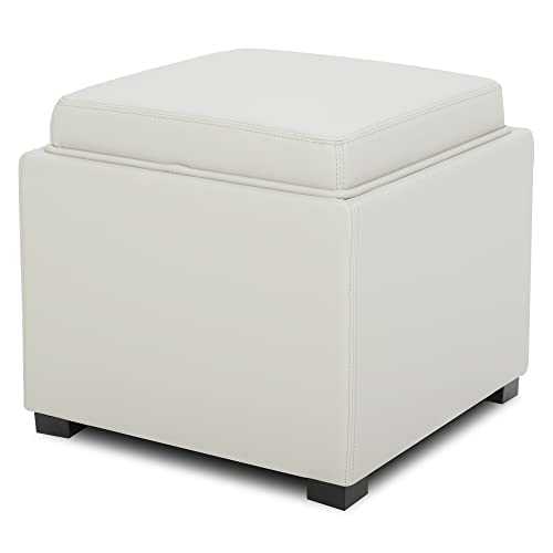 CHITA Storage Ottoman Cube with Tray Lid, Small Footstool with Storage, Square End Table for Living Room and Bedroom, Faux Leather in Light Gray - color: Light Gray