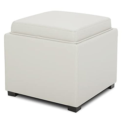 CHITA Storage Ottoman Cube with Tray Lid, Small Footstool with Storage, Square End Table for Living Room and Bedroom, Faux Leather in Light Gray - color: Light Gray