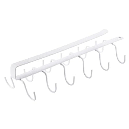 uxcell Mug Holder Under Cabinet, 10.6 Inch Hanging Hooks Mug Cup Holder Storage Organizer Rack with 12 Hooks for Coffee Bar Kitchen Utensil, White - color: White