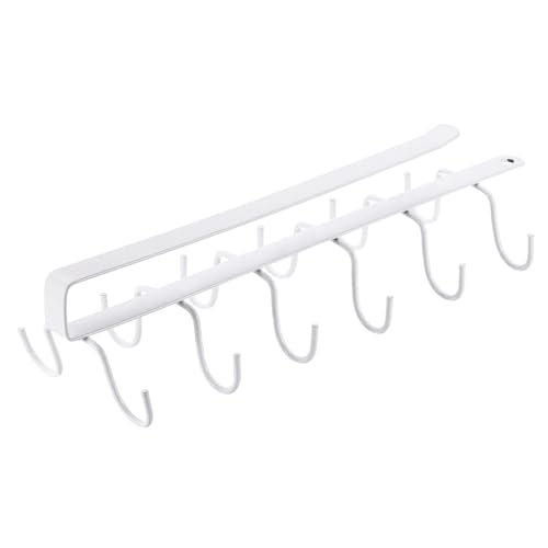 uxcell Mug Holder Under Cabinet, 10.6 Inch Hanging Hooks Mug Cup Holder Storage Organizer Rack with 12 Hooks for Coffee Bar Kitchen Utensil, White - color: White