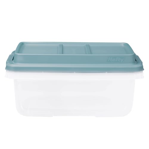 Hefty 18 Quart Hi-Rise Storage Bin with Lid, Stackable Plastic Container for Home, Office, and Classroom Organization, 8 Pack, Smoke Blue - size: 18 QT - 8 Pack