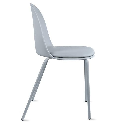 2xhome Set of 6 Modern Stackable Armless Dining Chairs, Plastic Shell Seat with Upholstered PU Leather Cushion Padded Seat Metal Legs for Home Kitchen Patio Cafe (Gray) - color: Grey, size: Padded Seat