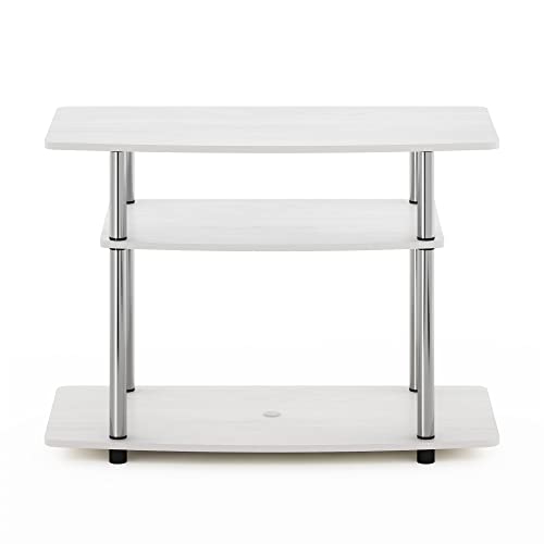 Furinno Turn-N-Tube No Tools 3-Tier Entertainment Center TV Stand for TV up to 32 Inch with Stainless Steel Tubes, White Oak/Chrome - color: White Oak, size: 32-Inch Stainless Steel Poles