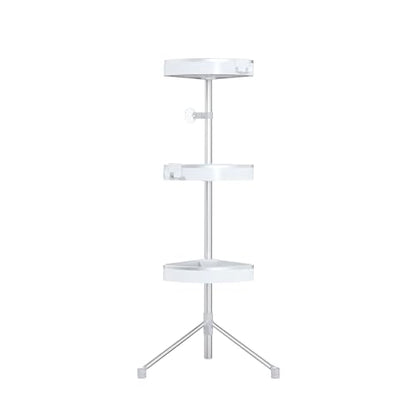 Better Living HiRise 3 Standing Corner Shower Caddy, White | Adjustable 3 Large Baskets, Aluminum Rustproof Bathroom Shower Organizer with Storage Hooks, No Drill, Shower Organizer