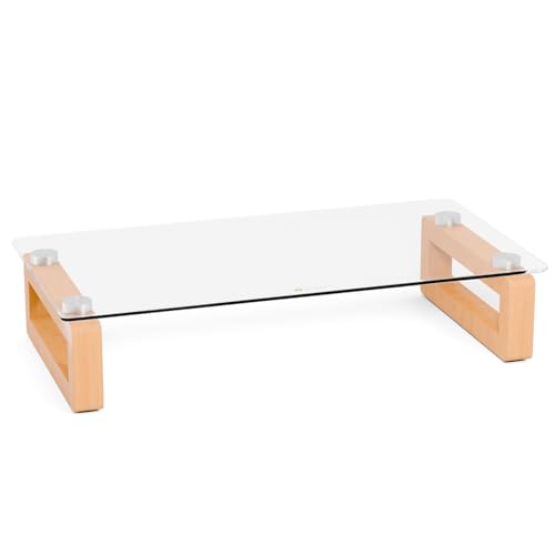 YEOUX Multi-Purpose Desktop Stand, Clear Floating Computer Monitor Riser with Natural Wood Base, Desk Organization Shelf for Printer, Laptop, Audio Device, Flat Screen - color: Beech&Clear