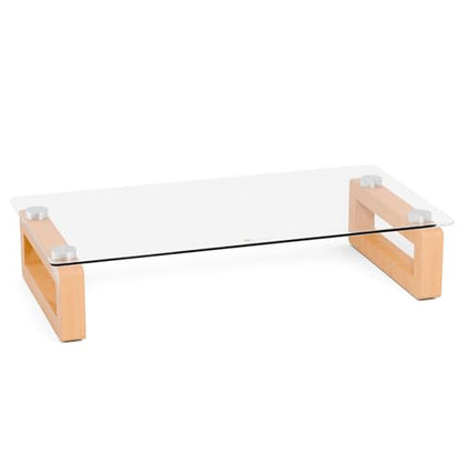 YEOUX Multi-Purpose Desktop Stand, Clear Floating Computer Monitor Riser with Natural Wood Base, Desk Organization Shelf for Printer, Laptop, Audio Device, Flat Screen - color: Beech&Clear