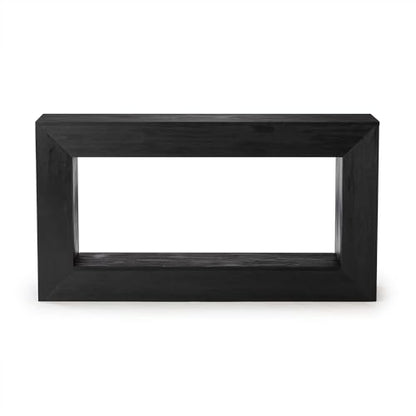 Plank+Beam Grand Console Table, 56 Inch, with Shelf, Black Wirebrush | Balanced, Statement Design, Low-VOC Finish, Easy Assembly, Solid Wood - color: Black Wirebrush, size: 56 Inch with Shelf