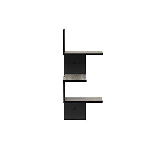 Furinno Rossi Wall Mounted Shelves 3-Tier Rectangle French Oak Grey/Black - color: French Oak