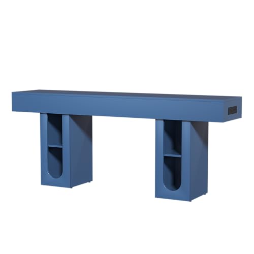 Console Table with Outlet, Entryway Table, Sofa Table with Storage Shelves, 63 Inch Hallway Table, Blue MDF Behind Couch Table for Living Room - color: Blue