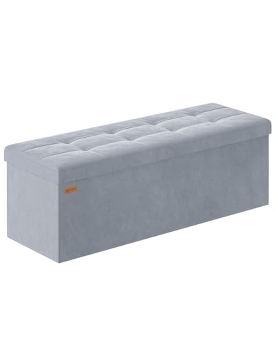 ABHENG Folding Storage Ottoman, Velvet Storage Bench, Footrest, Removable Divider, for Living Room, Bedroom, 15 x 43 x 15 Inches, 660 lb Load Capacity, Gray UASND02G