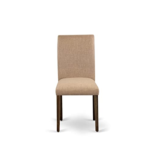 East West Furniture ABP7T47 Abbott Parson Kitchen Chairs - Light Sable Linen Fabric Padded Dining Chairs, Set of 2, Jacobean - color: Abp7t47