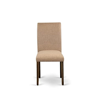 East West Furniture ABP7T47 Abbott Parson Kitchen Chairs - Light Sable Linen Fabric Padded Dining Chairs, Set of 2, Jacobean - color: Abp7t47