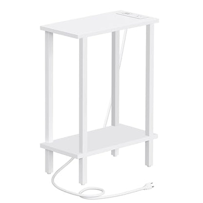 TUTOTAK Narrow Side Table, 2-Tier Small End Table with Charging Station | Skinny Sofa Table, Slim Nightstand, Easy Assembly for Living Room, Bedroom, White TB01BW060 - color: White, size: 2-tier