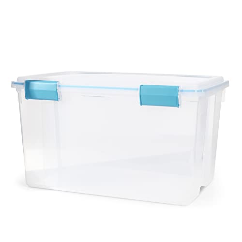 Sterilite 54 Qt Gasket Box, Stackable Storage Bin with Latching Lid and Tight Seal, Plastic Container to Organize Basement, Clear Base and Lid, 1-Pack - size: 54 Quart, style: 1 Pack