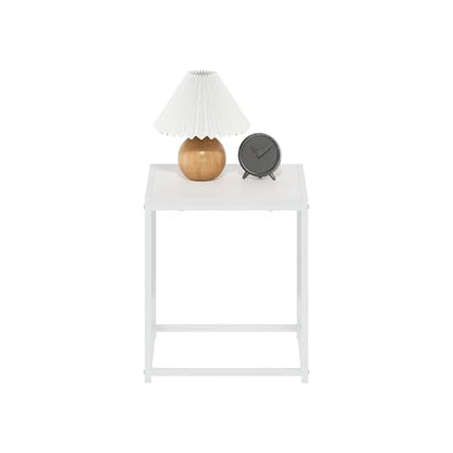 Furinno CAMNUS Side Table, Modern End Table with Metal Frame, Square Open Design Night Stand, Bedside Table, Easy Assembly, for Living Room, Bedroom, Solid White - color: Solid White/White, size: 1-Tier, 15.8" Square