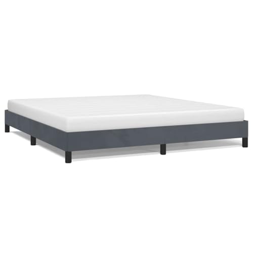 King Size Bed Frame, Upholstered Platform Bed with Soft Velvet Fabric, Modern Low Profile Foundation for Bedroom, Dark Gray - color: Dark Gray, size: King & 9.8"