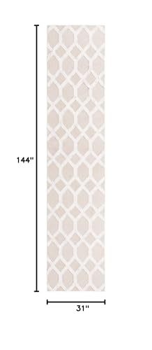 Rugs.com - Sabrina Soto Casa Rug – 12 Ft Runner Beige Textured Cotton Rug Modern Geometric Design for Hallways and Entryways - color: Beige, size: 2'7" x 12' (Runner)