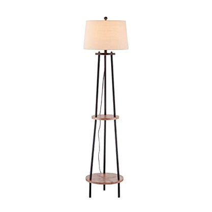 Maxax Shelf Floor Lamp for Living Room, 65" Tripod Standing Reading Lamp with 2 Shelves, 3 Way Dimmable Display Floor Lamps with Oatmeal Fabric Shade for Office, Bedroom