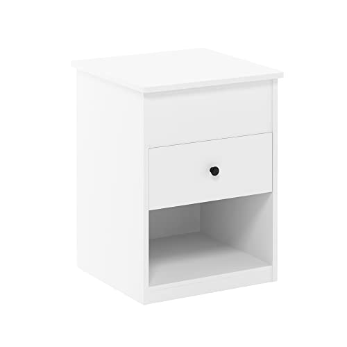 Furinno Jensen Lift Top Nightstand, Solid White | Storage Shelf, Knob Handle Drawer, Bedside Table, End Table, Side Table, for Bedroom, Closet, Dorm - color: Solid White, style: 1-Pack Lift Top