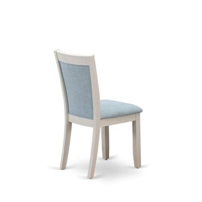 East West Furniture MZC0T15 Monza Parsons Dining Chairs - Baby Blue Linen Fabric Padded Chairs, Set of 2, Wirebrushed Linen White - color: Mzc0t15