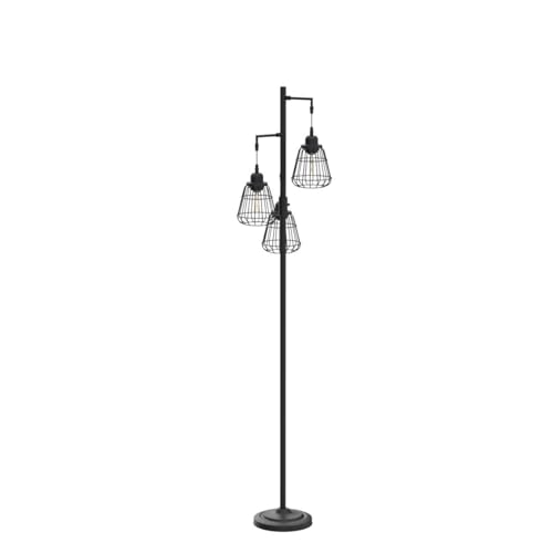 9MMML 68” Living Room Floor Lamp, Industrial Farmhouse 3 Teardrop Cage Standing Lamp,Black Tall Floor Lamp for Bedroom Office, 3 LED Edison Bulbs Included - color: Black