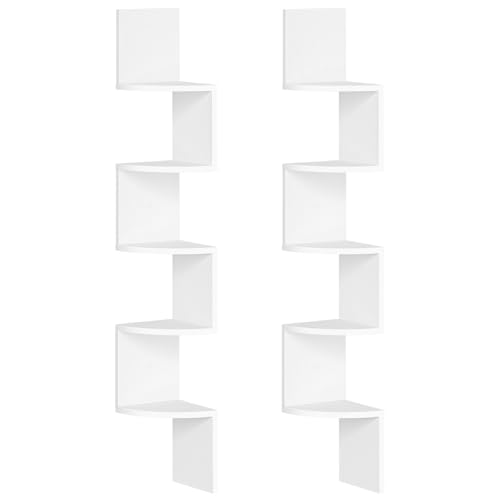 HOOBRO Corner Shelf Wall-Mounted, Set of 2 Floating Corner Shelves for Wall, 5-Tier Corner Bookshelves for Living Room, Bedroom, Bathroom, Home Office, White WT26BJP201 - color: White, size: 49.2 Inches