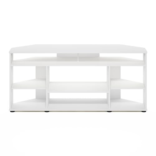 Furinno BESI TV Stand, No Tools Assembly Industrial Style Entertainment Center, TV Console for TV up to 46 Inch, for Living Room, Bedroom, White - color: White