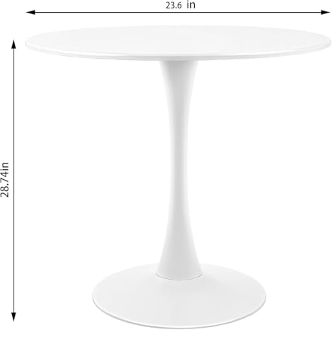 Round White Dining Table Modern Kitchen Table with Pedestal Base in Tulip Design, Mid-Century Leisure Table for 2 to 4 Person，for Kitchen, LivingRoom, Office, Cafe (23.6 x 23.6 x 28.7 inches) - size: 23.6 x 23.6 x 28.7 inches
